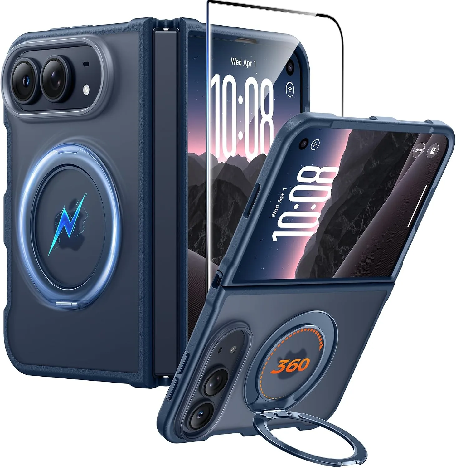 Carcasa Fntcase para iPhone Duo con soporte magnético giratorio 360 Azul Profundo