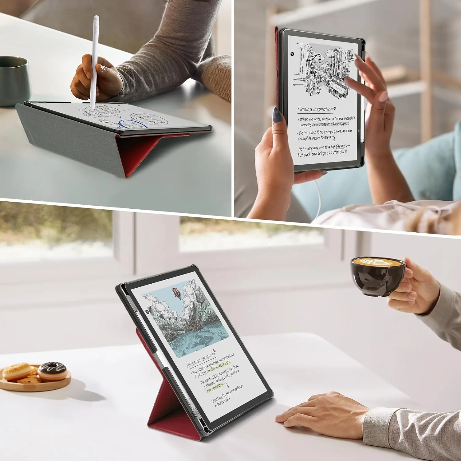CoBak Case for 11" Kindle Scribe 3rd Generation 2025, Kindle Scribe Colorsoft with Two Viewing Angles - All New PU Leather Cover with Auto Sleep Wake, Pen Holder. Lychee Red