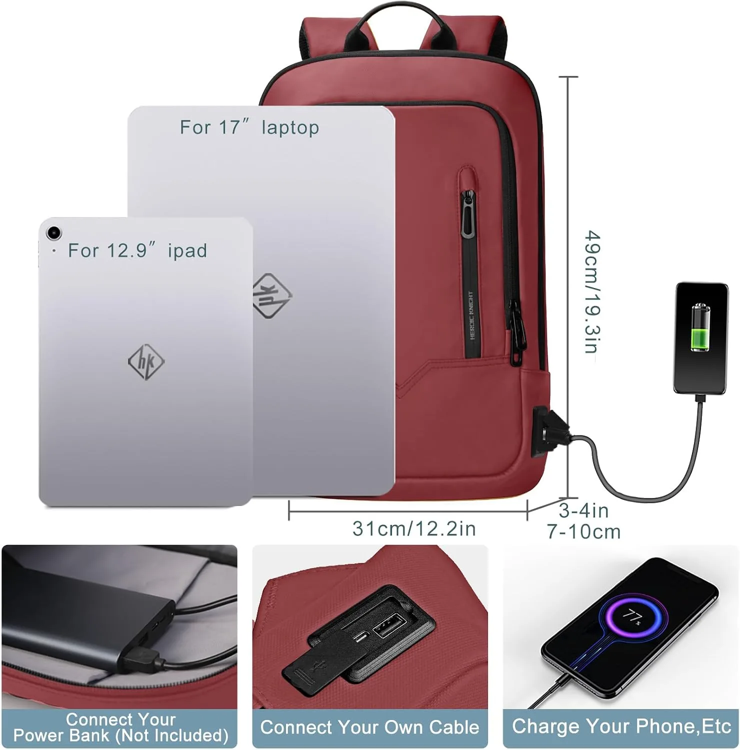 hk Backpack for Men, Business Slim Computer Bag for 17.3 Inch Laptop