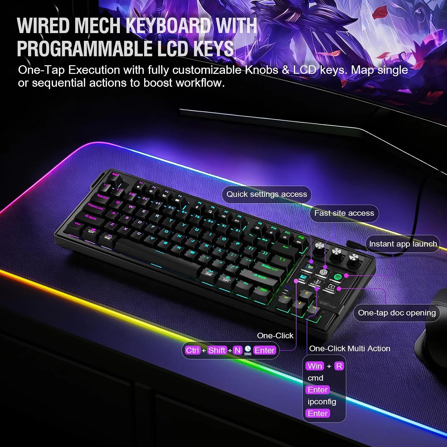 VSD K1 Pro 87‑Key Macro Mechanical Keyboard with Integrated Streaming Deck