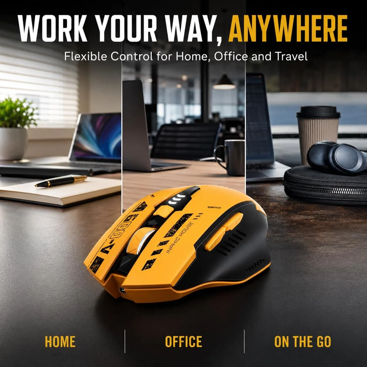 INPHIC A9 Wireless Gaming Mouse, Rechargeable, 12800 DPI, RGB Light