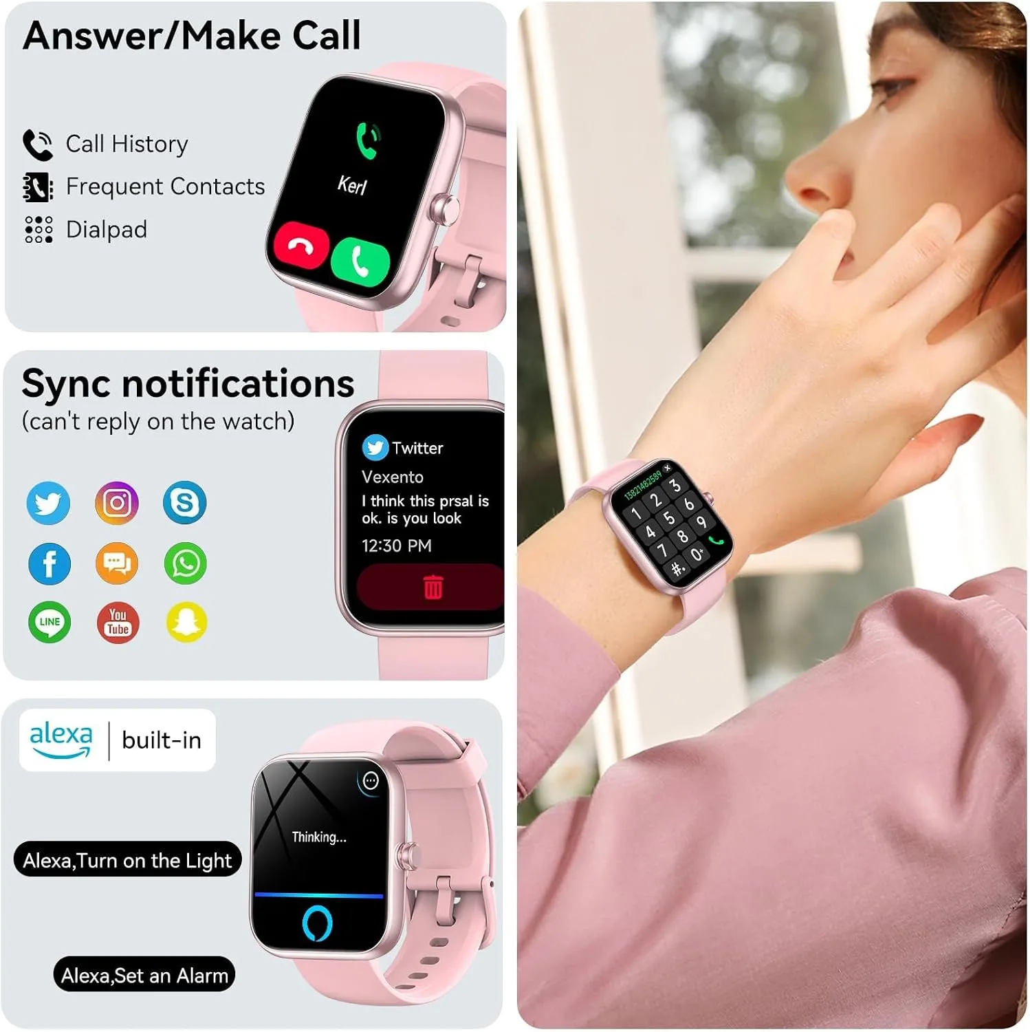 Smart Watch with Alexa Built-in, 1.83" HD Touchscreen Fitness Tracke