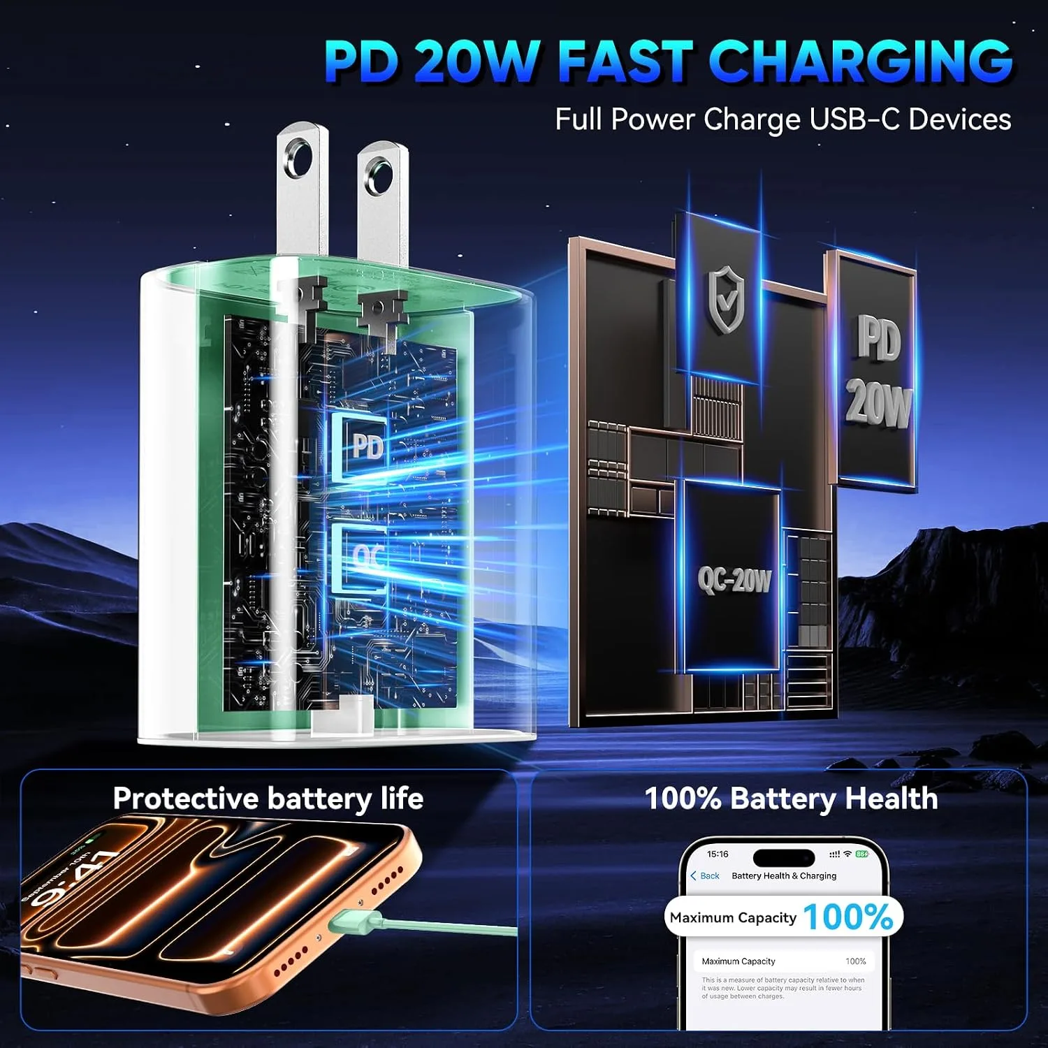 Phone 18 17 16 Pro Max Charger Fast Charging, 20W Phone Duo USB C Charger