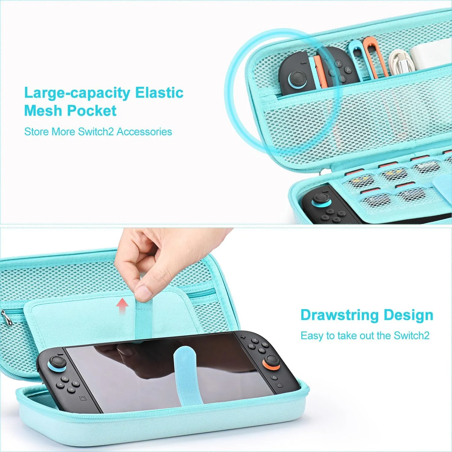 innoAura Switch 2 Carrying Case for NS Switch 2 (2025), with 9 Game Card Slots, Protective Travel Storage Case, Cute Pendant and Sticker, Blue