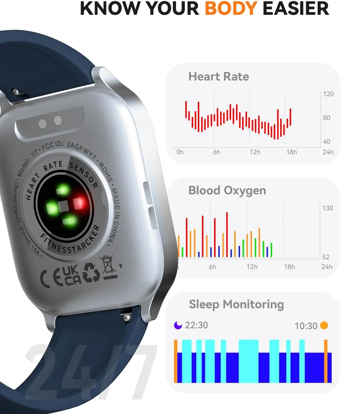 Smart Watches for Women Men, Fitness Tracker Watch with 110 Sports Modes, Step Counter/Sleep Monitor/Pedometer, IP68 Waterproof, Bluetooth Call & Music Control Smartwatch for iPhone/Android,Blue