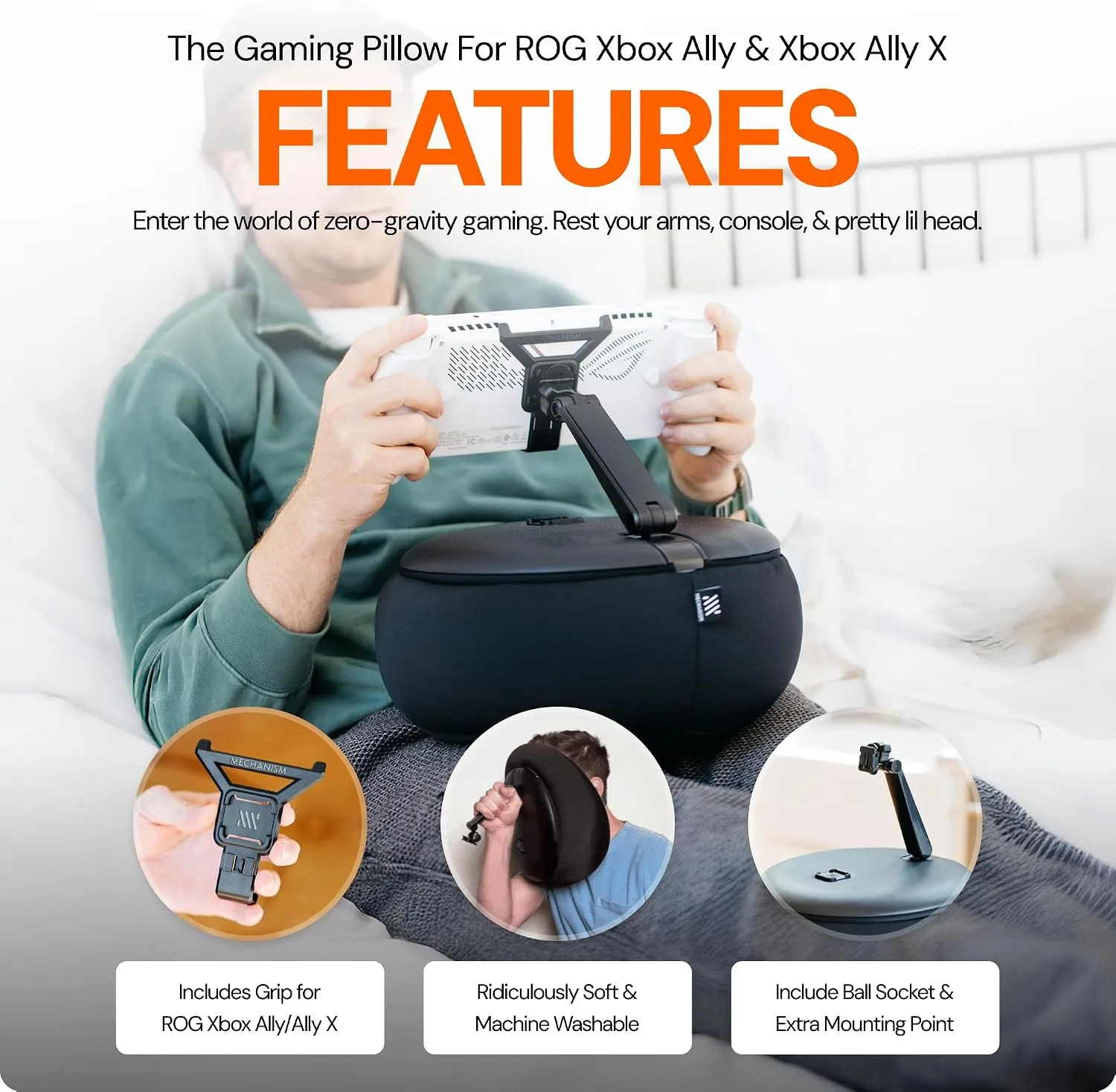 Mechanism Gaming Pillow for ROG Xbox Ally X/Ally | Experience Zero Gravity Gaming with Our ASUS ROG Xbox Console Accessories | Ridiculously Soft Machine Washable Pillow for Gamers