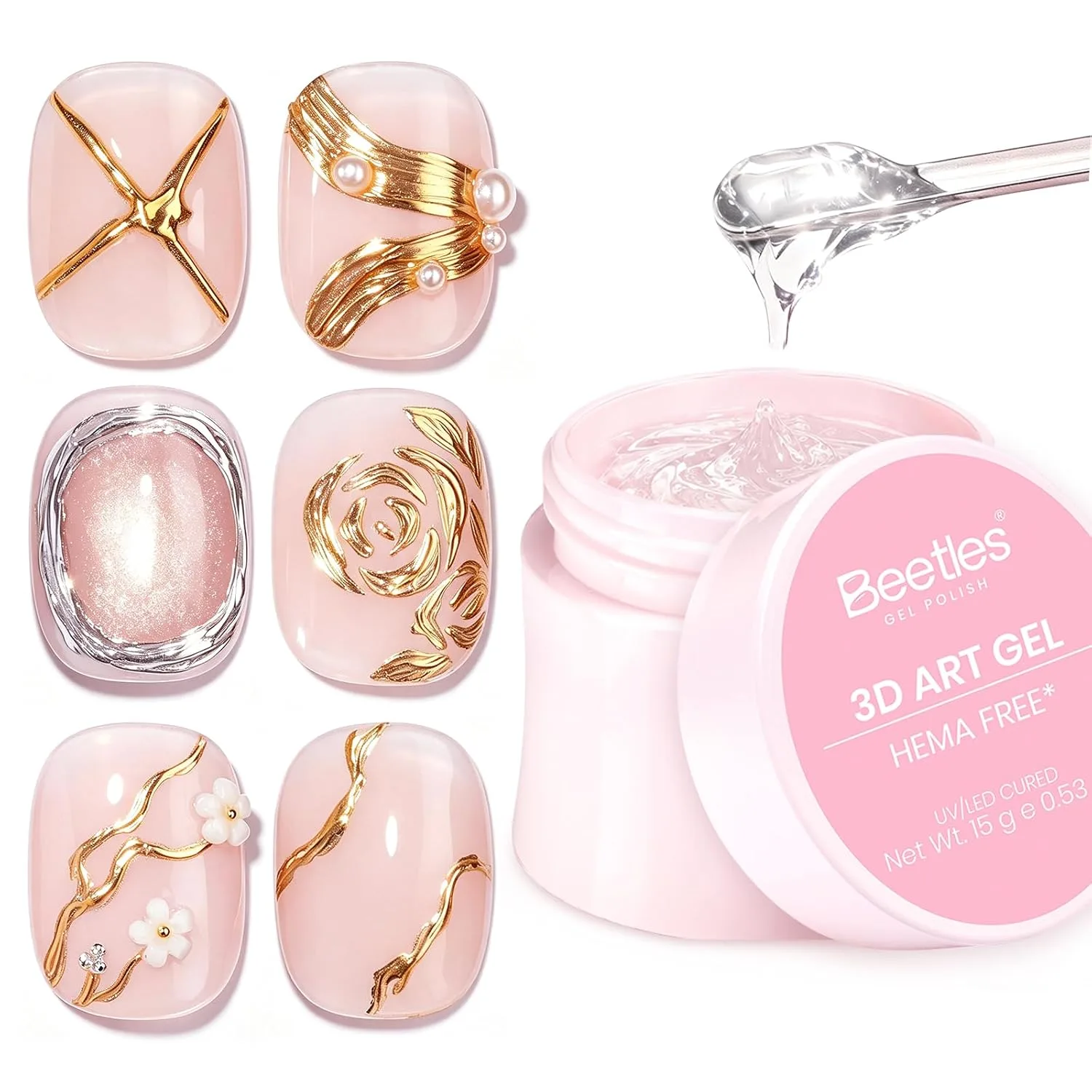 Gel para uñas Beetles 3D Nail Art transparente 15g
