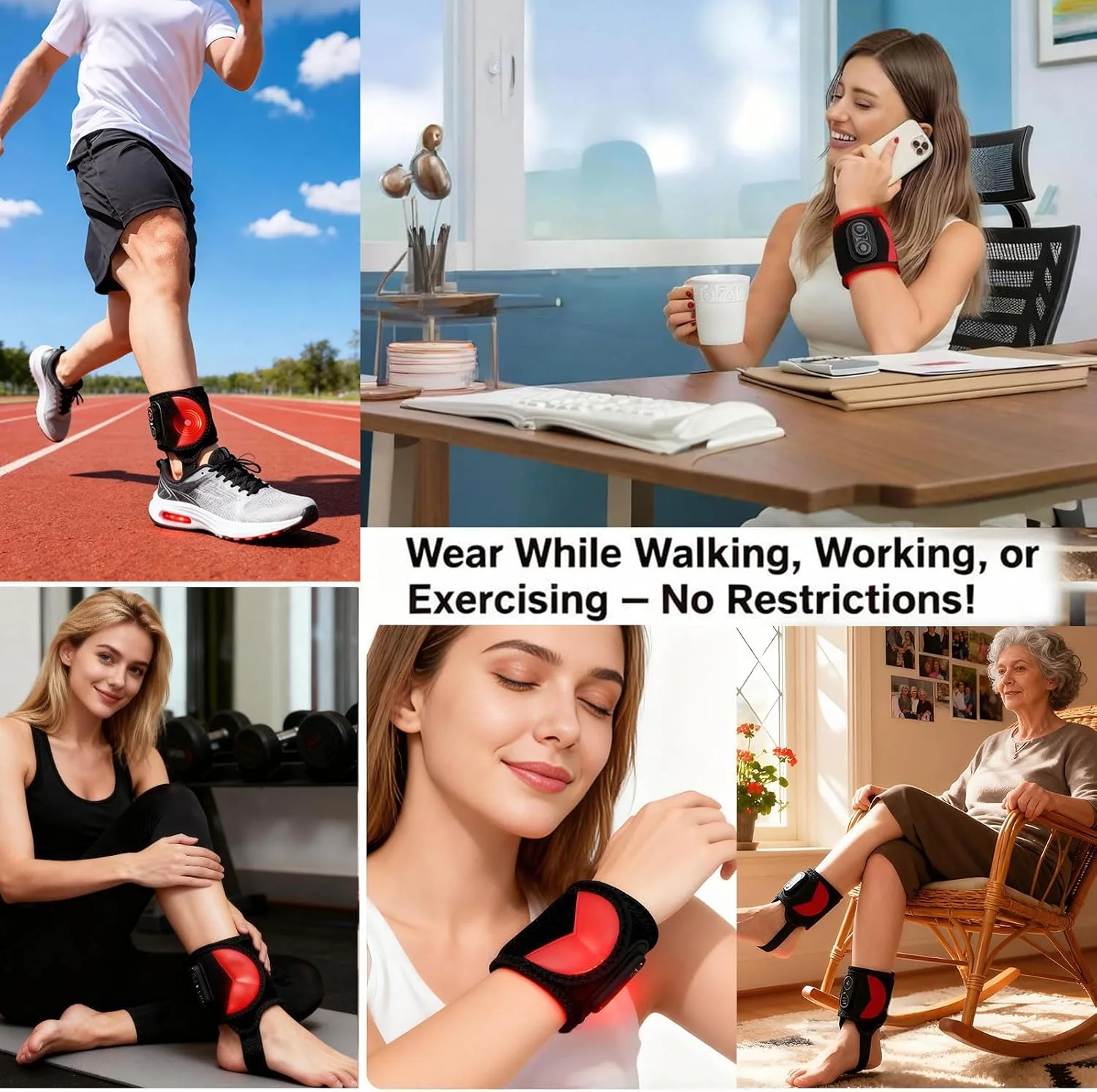 Red Light Therapy Wrap with Heating Vibration for Ankle Foot Wrist