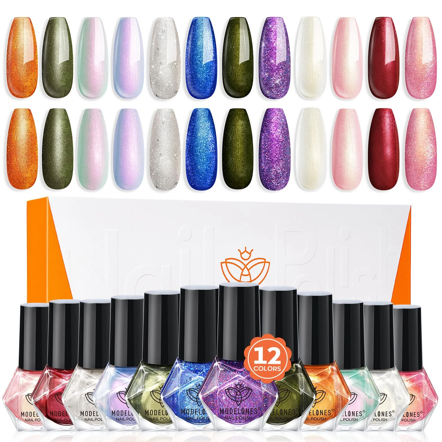 modelones Nail Polish, 12 Colors Sparkle Green Red Glitter Nail Polish Set