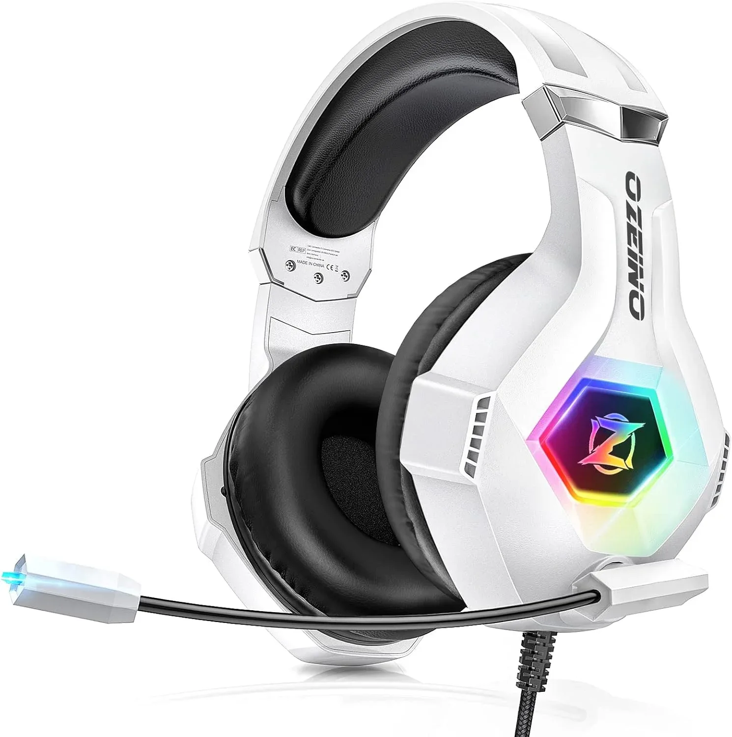 Headset Gaming Ozeino 7.1 Surround Sound con Micrófono Cancelador de Ruido y Luz RGB Blanco