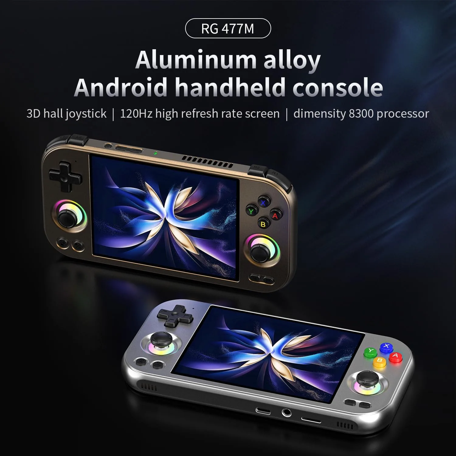 RG477M Retro Handheld Game Console , Aluminum Alloy CNC Dimensity 8300 Android14 System 4.7-inch Touch Handheld Game Console WiFi/Bluetooth Hall Joystick RGB Light 5300mah