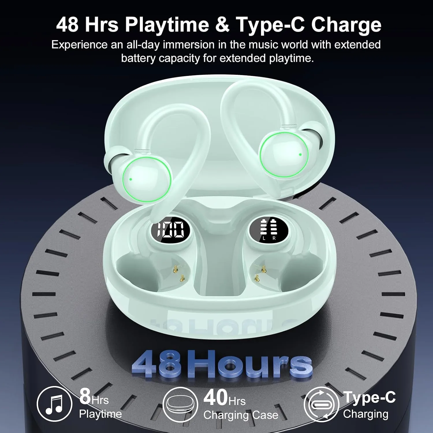 Wireless Earbuds, Bluetooth 5.4 Headphones Sport Over Ear Buds With ENC Mic
