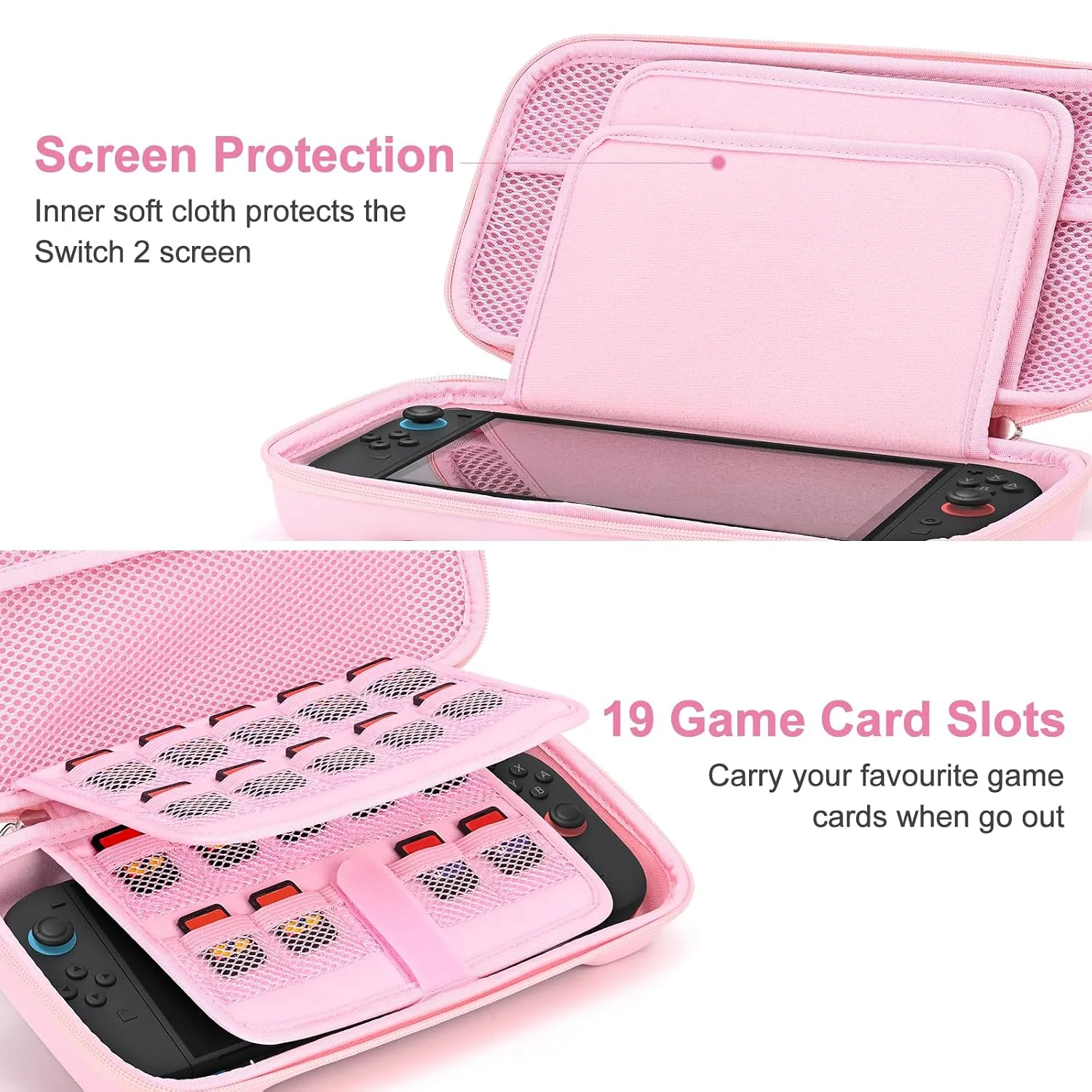 Younik Switch 2 Accessories Bundle, 15 in 1 Pink Switch 2 Accessories Kit for Girls Include Carrying Case, Shoulder Strap, Wrist Strap & Stickers, Protective Case for Switch Console & J-Con