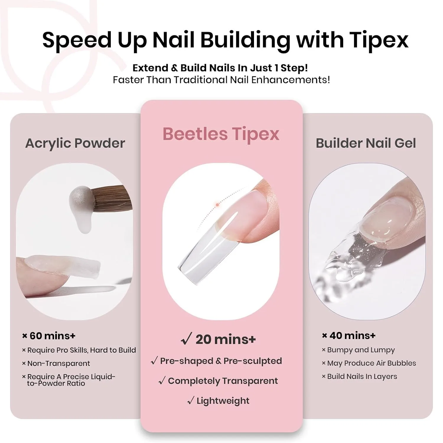 Beetles Tipex Instant Apex Nail Tips, Long Square, 192pcs 16 Sizes(00-14)