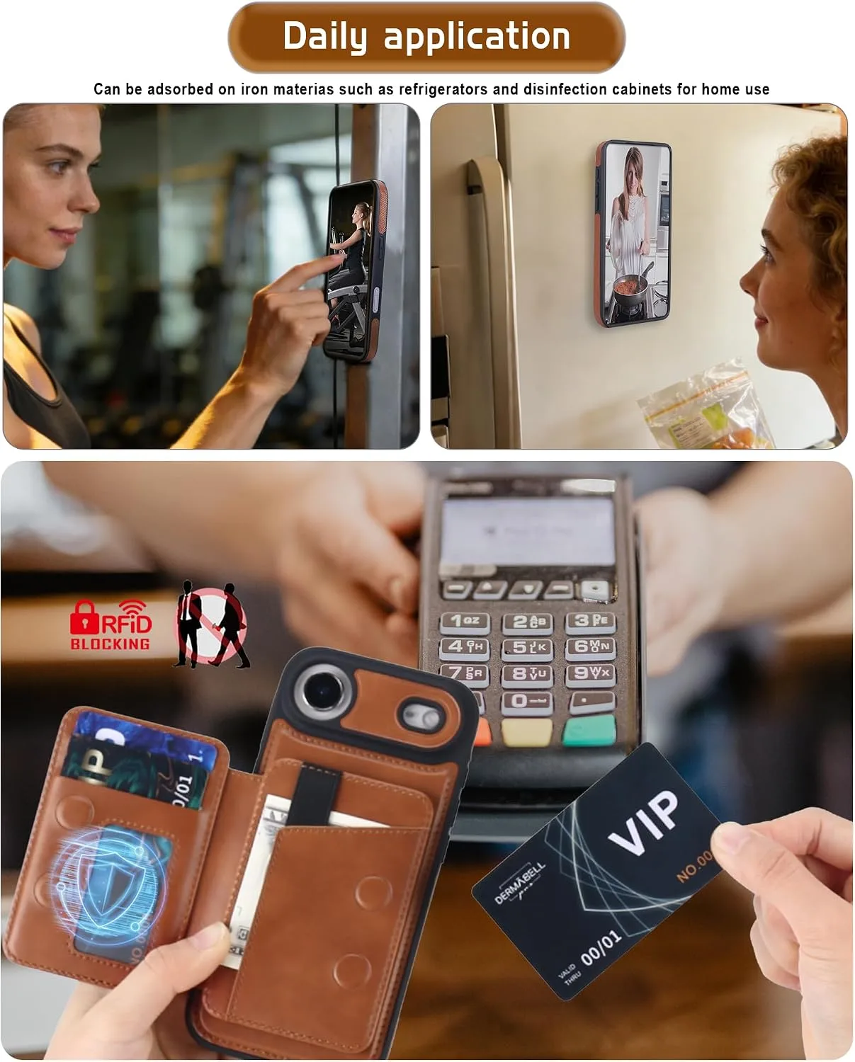 Magnetic Detachable Wallet Case for iPhone 17 Air with Kickstand,2-in-1 MagSafe Compatible RFID Blocking Card Holder,Slim PU Leather Cover Brown