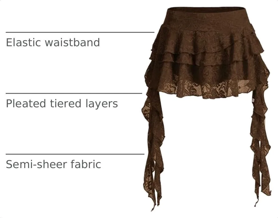 EnchantingEssence Women's Y2K Mini Skirt Ruffle Lace Mesh Asymmetrical Flowy Short Skort