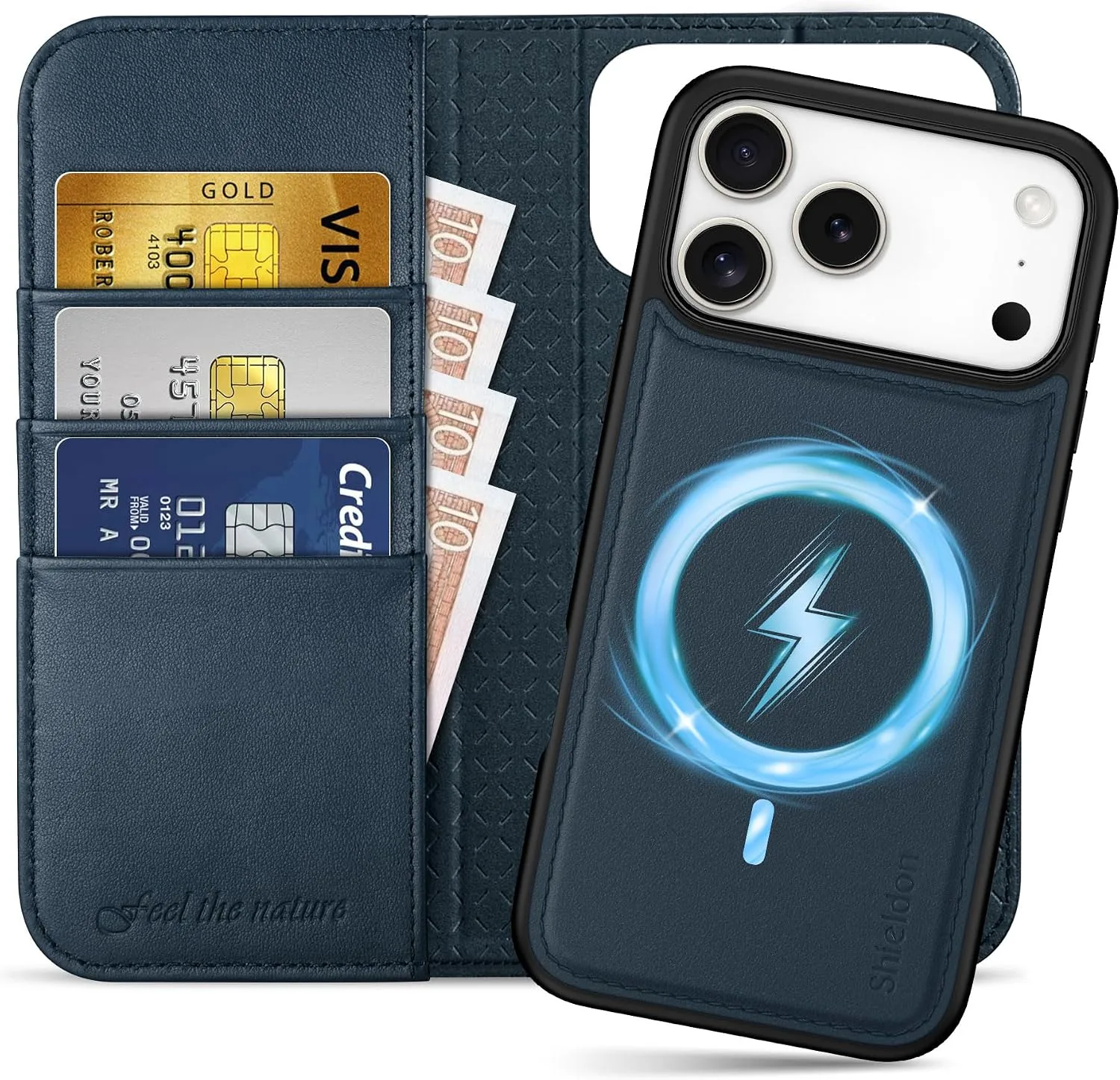SHIELDON Detachable Wallet Case for iPhone 18 Pro Max/17 Pro Max, Navy Blue