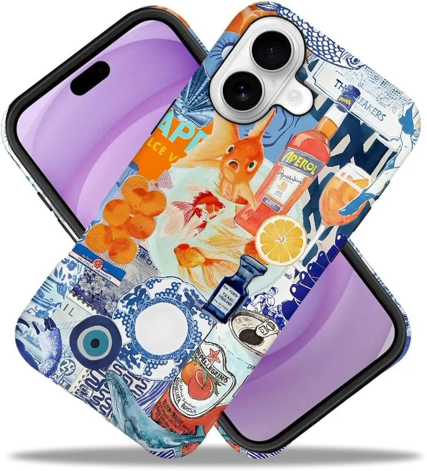 Case Compatible with iPhone 17,Fall Prevention Hybrid 2-Layer Hard Shell Phone Cover for Girls Boys,Fish Orange Collage European