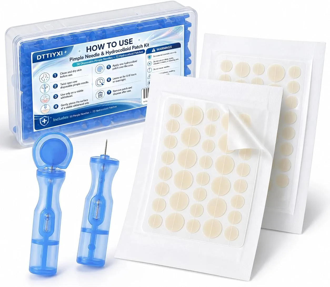 50 Disposable Pimple Needles with 72 Pimple Patches for Face