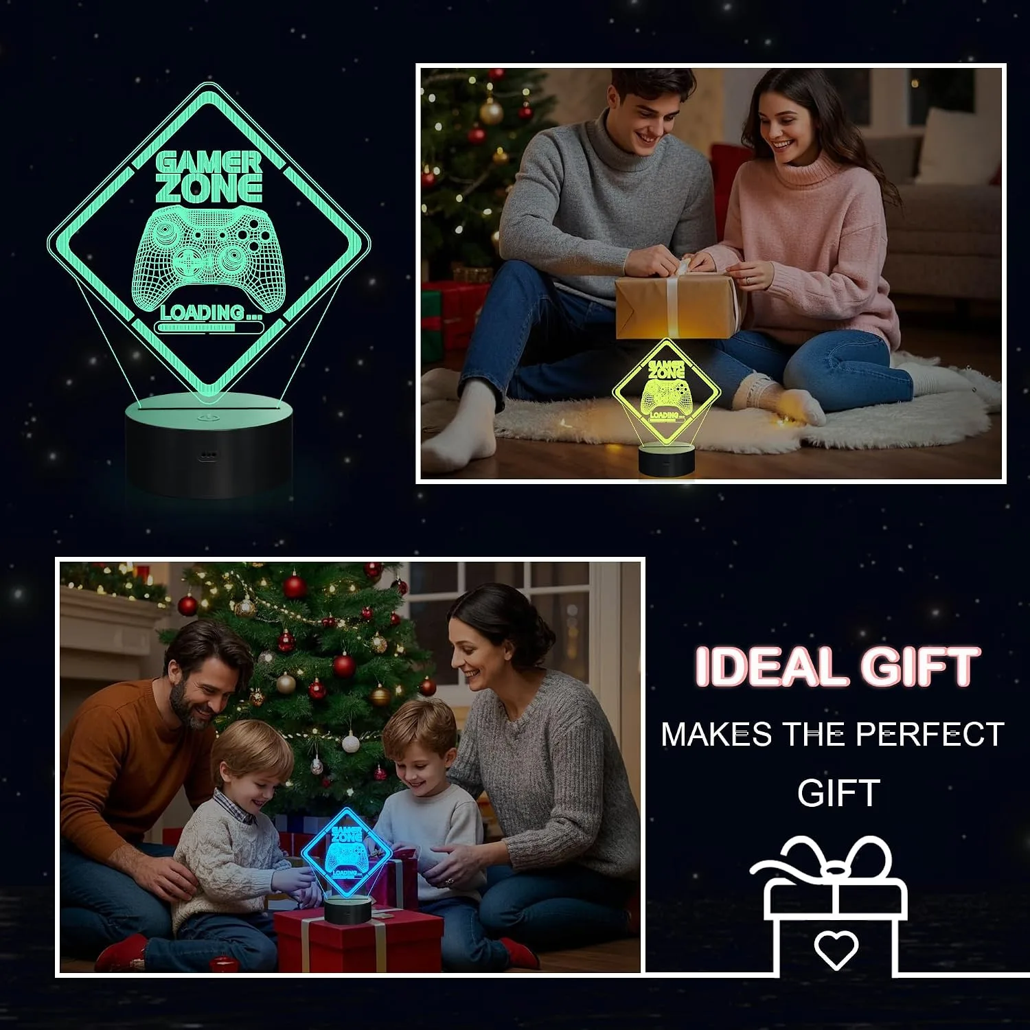 YuanDian Gamer Zone Night Light,Gamepad Gamepad Graphic Video Games Gamer Gift Funny 3D Illusion Lamp 16 Colors Changing Touch & Remote Control for Men Teenagers and Kids