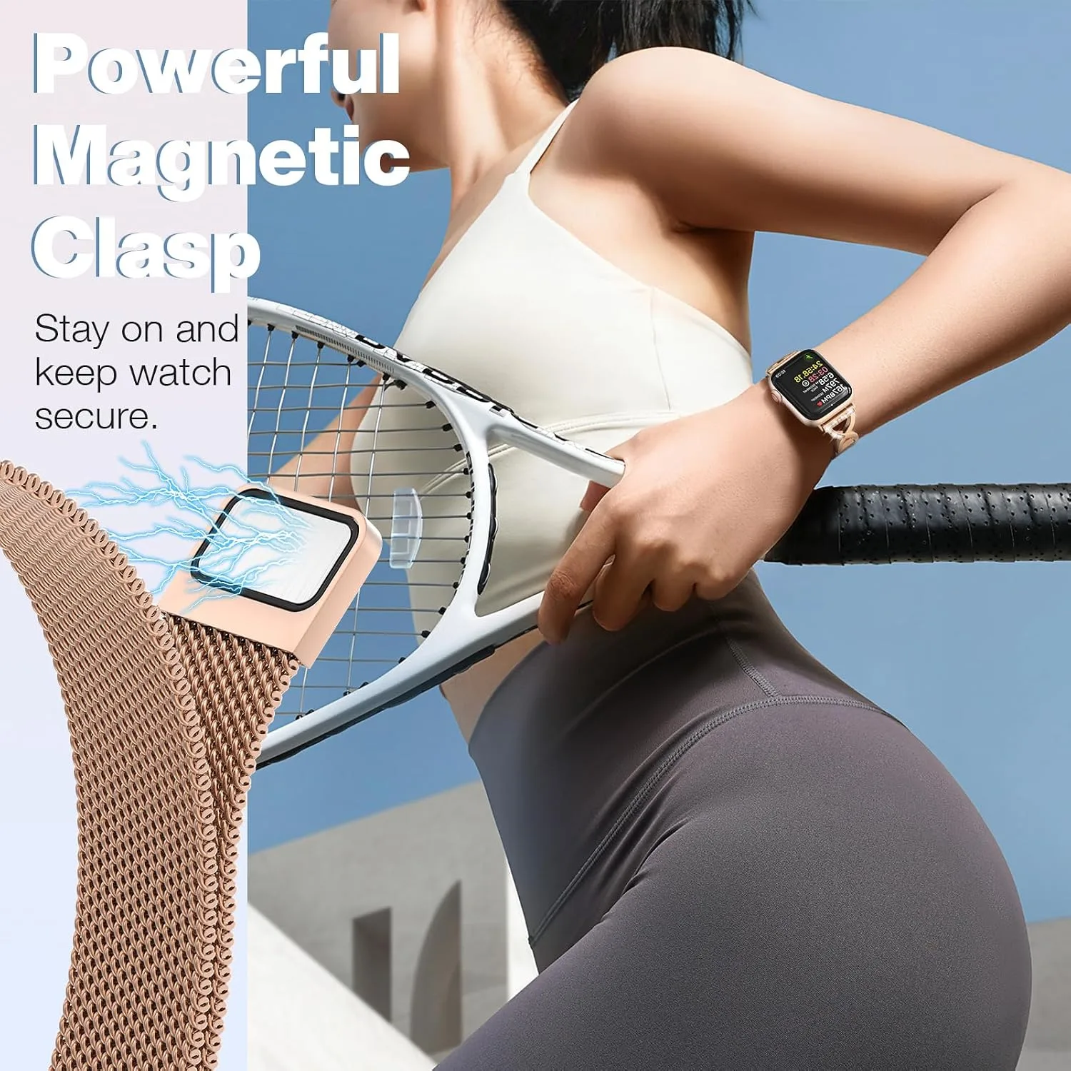 Thin Mesh Loop with X-Shape Clasp Compatible with Apple Watch Bands Women