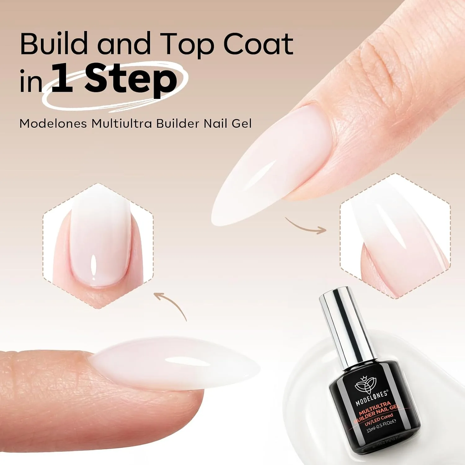 modelones Builder Nail Gel No-Wipe,9-in-One Milky White Builder