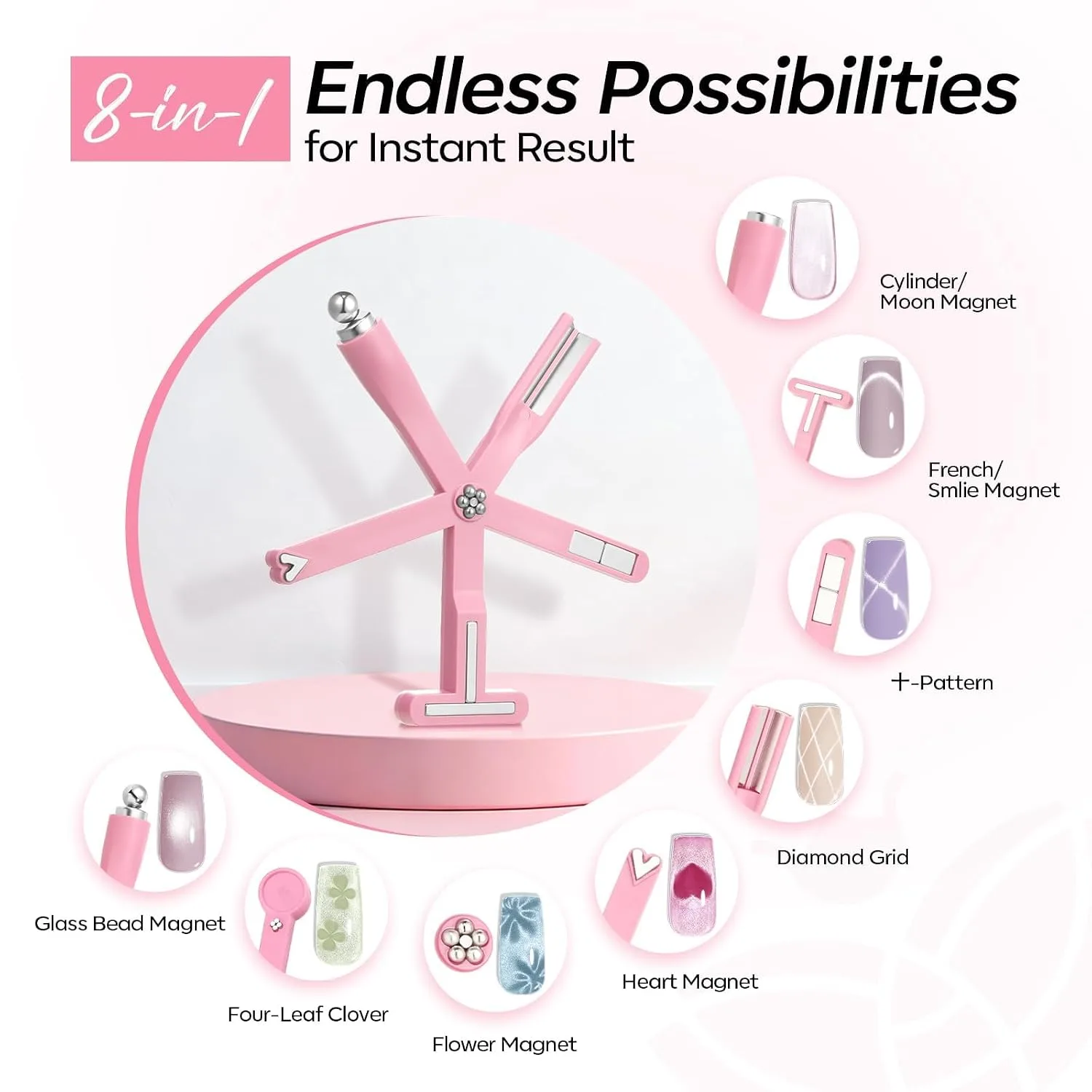 Modelones Cat Eye Magnet Light Pink 8-in-1 Tool Strong Magnetic for Cateye Gel Polish