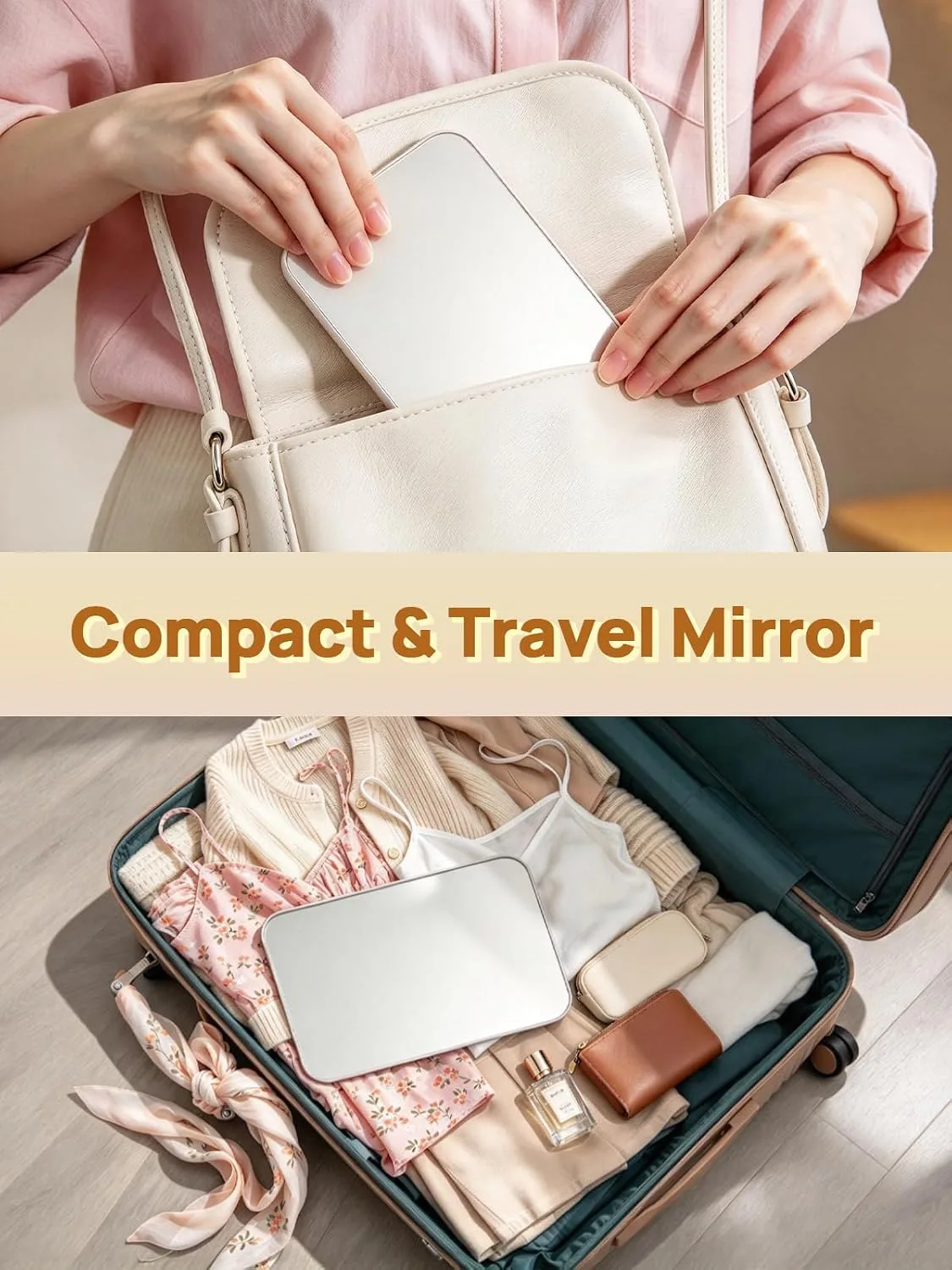 OMIRO 8 x 5 in Desk Makeup Mirror with Stand and Hanging Hole, White