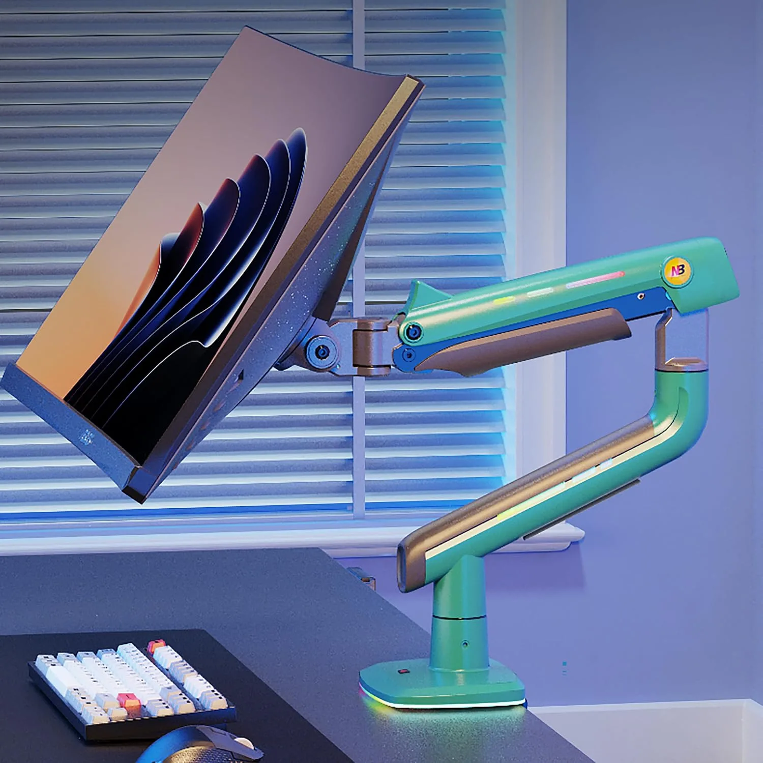 NB Gaming Monitor Arm or for 32 to 60 Inches Screen, Load up to 20 kg, VESA 75/100, RGB-Light, Heavy Duty, Multi Angle Adjustable, Premium Aluminum, Green
