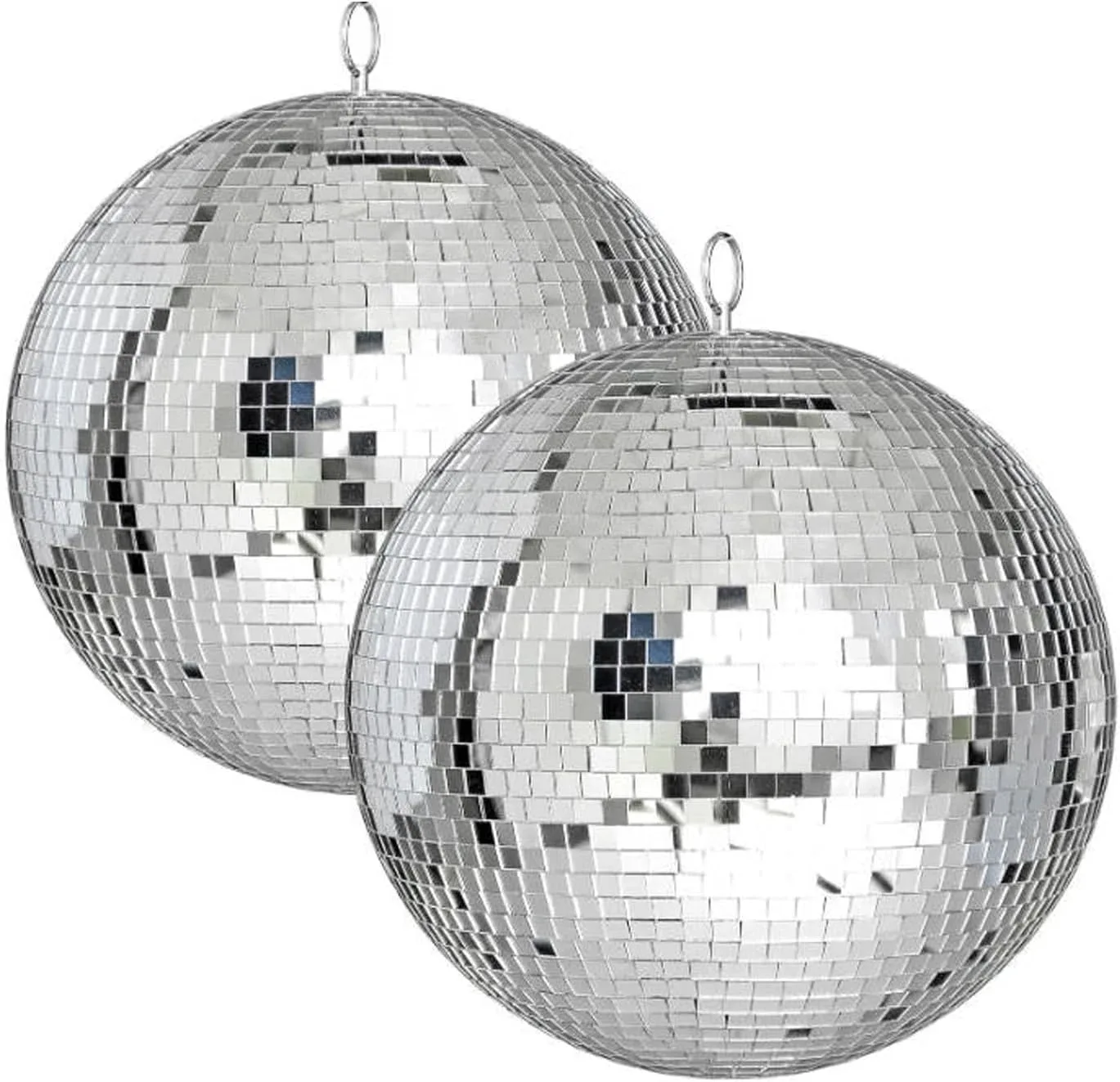 2-Pack Large Disco Ball 12 Inch, Hanging Glass Mirror Balls with Precision-Cut Facets, Easy to Hang with Secure Ring, Retro 70s 80s Party Decor for Weddings, DJ Events, Clubs, Bars, Home Celebr