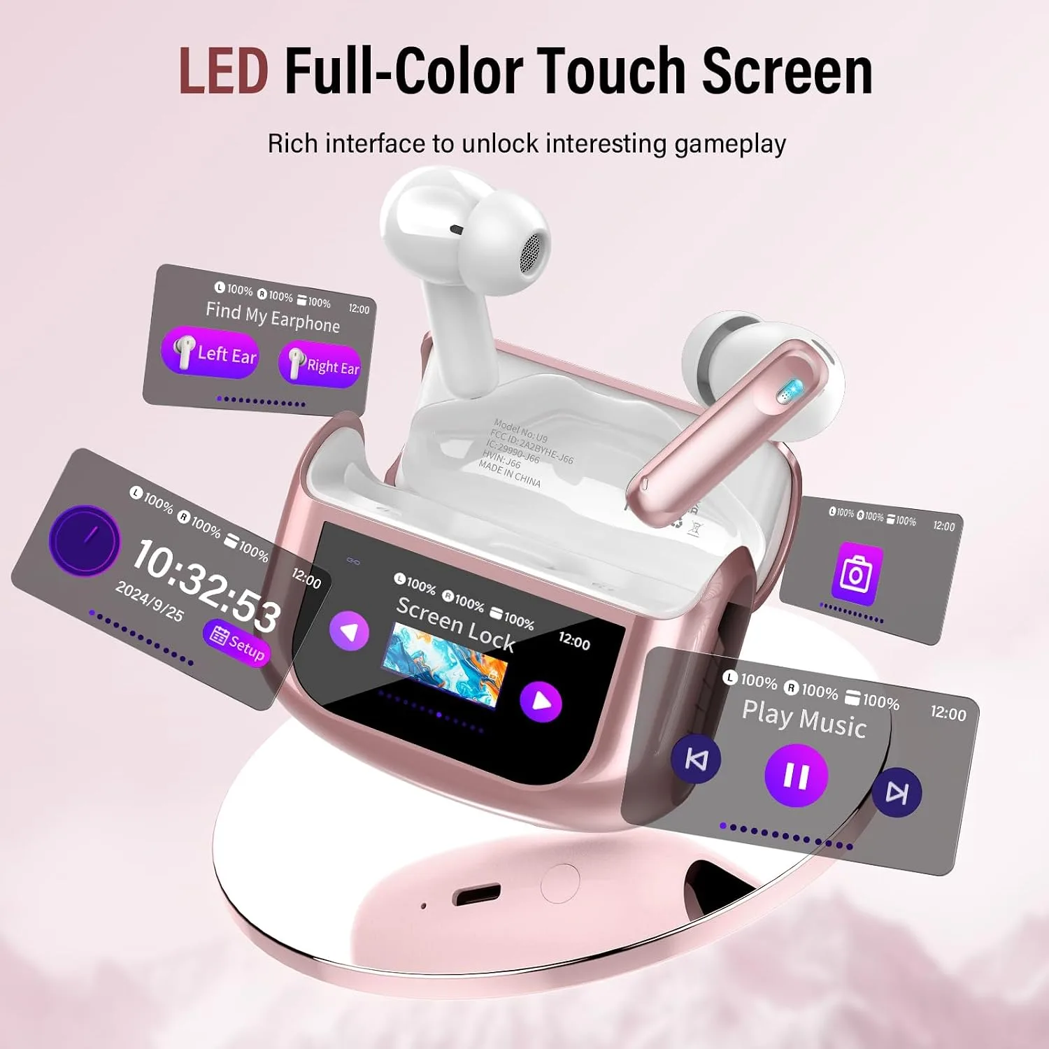 Active Noise Cancelling Ear Buds 48H Wireless Earbuds with Touch Screen