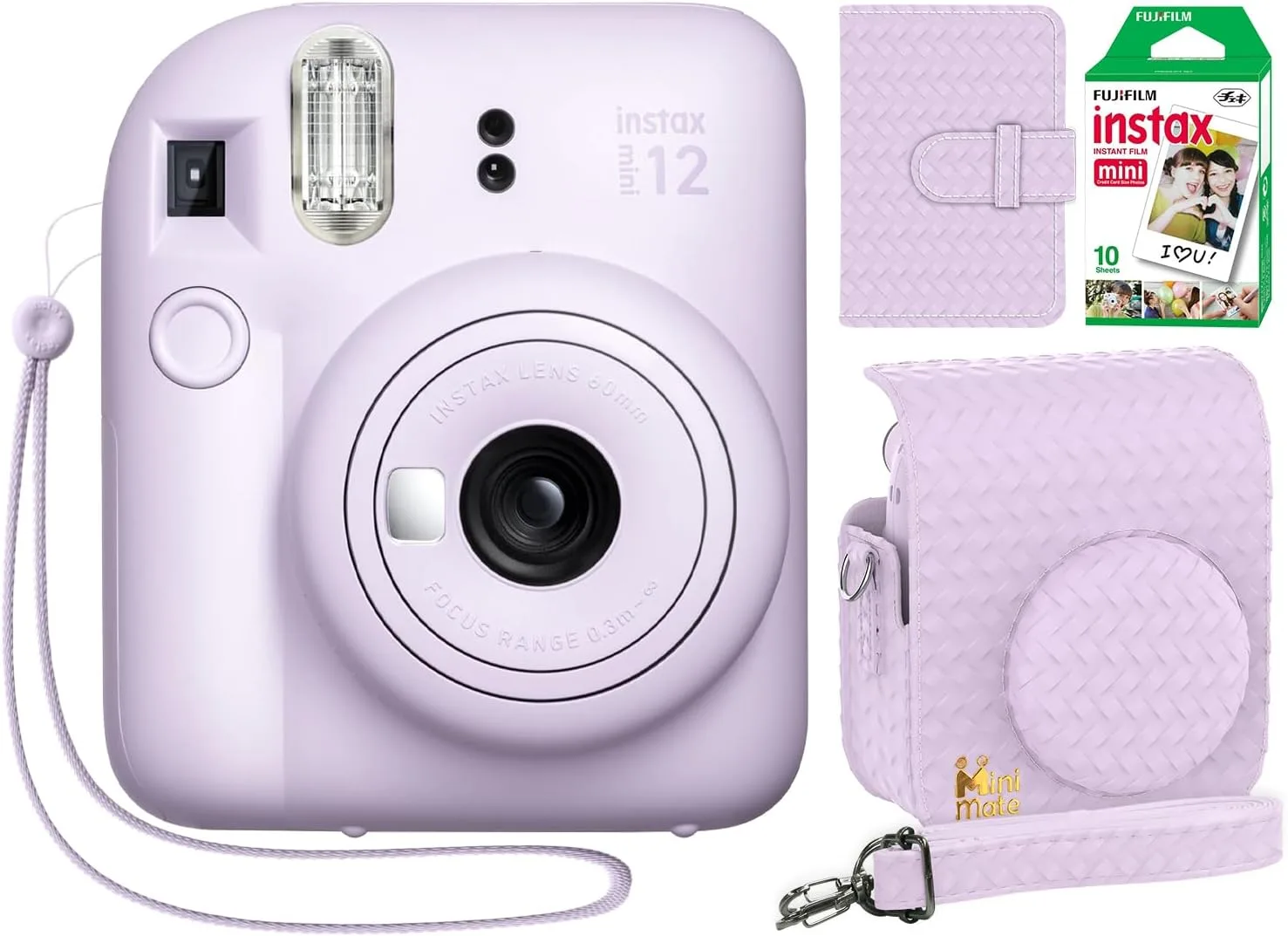Fujifilm Instax Mini 12 Instant Camera Lilac Purple + Minimate Custom Designed Case + Fuji Instax Film 10 Sheets & Photo Album