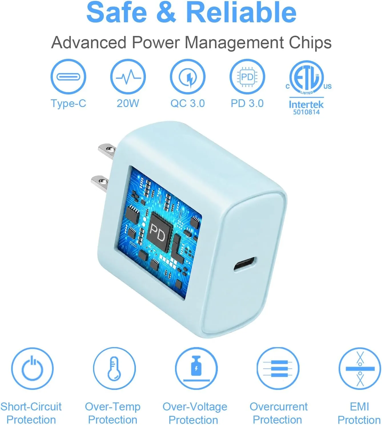iPhone 14 13 12 Fast Charger 20W PD USB C Wall Charger with 6FT Fast Charging Cable for iPhone 14/14 Pro/14 Pro Max/14 Plus/13/12/11/Pro/Pro Max/Mini/Xs Max/X, iPad - Blue