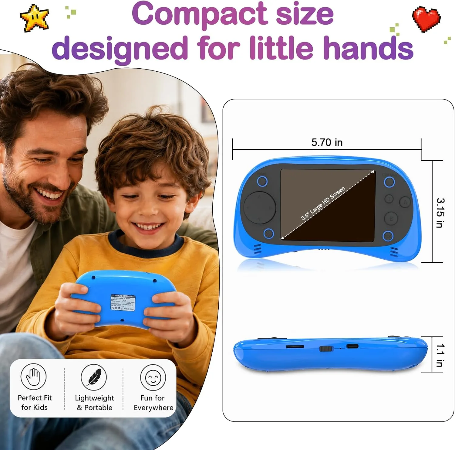 3.5" IPS Handheld Games for Kids-Preloaded 200+ Retro Video Games