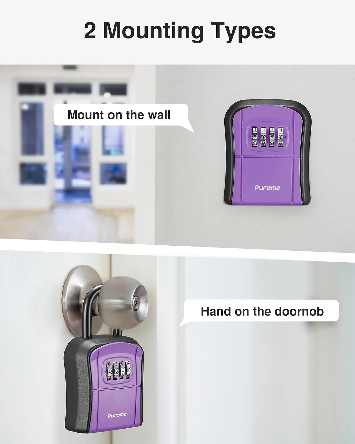 Puroma Key Lock Box Outdoor 4 Digit Code Combination Lockbox House 1 Purple