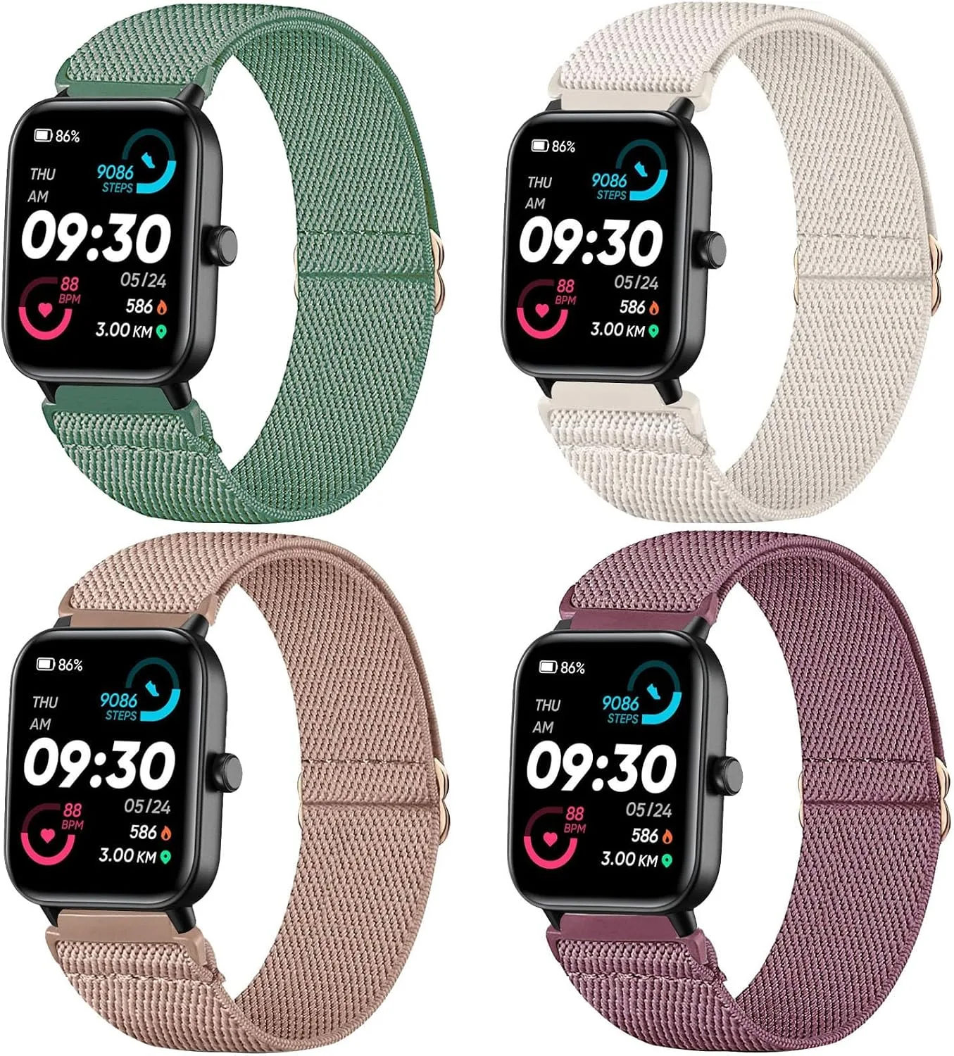 Correas para reloj Cunujix 4 unidades nylon elástico 22mm compatibles con varios modelos