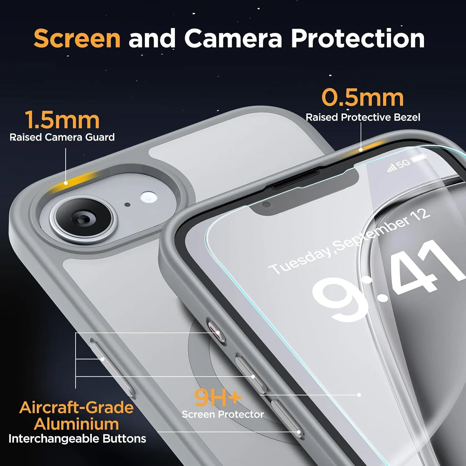 Miracase for iPhone 16e case & iPhone 17e Case for MagSafe [with 2×9H+ Screen Protectors] TOP Military-Grade Protection Shockproof with Velvet Touch for iPhone 16e/17e Phone Case 6.1", Matte Grey