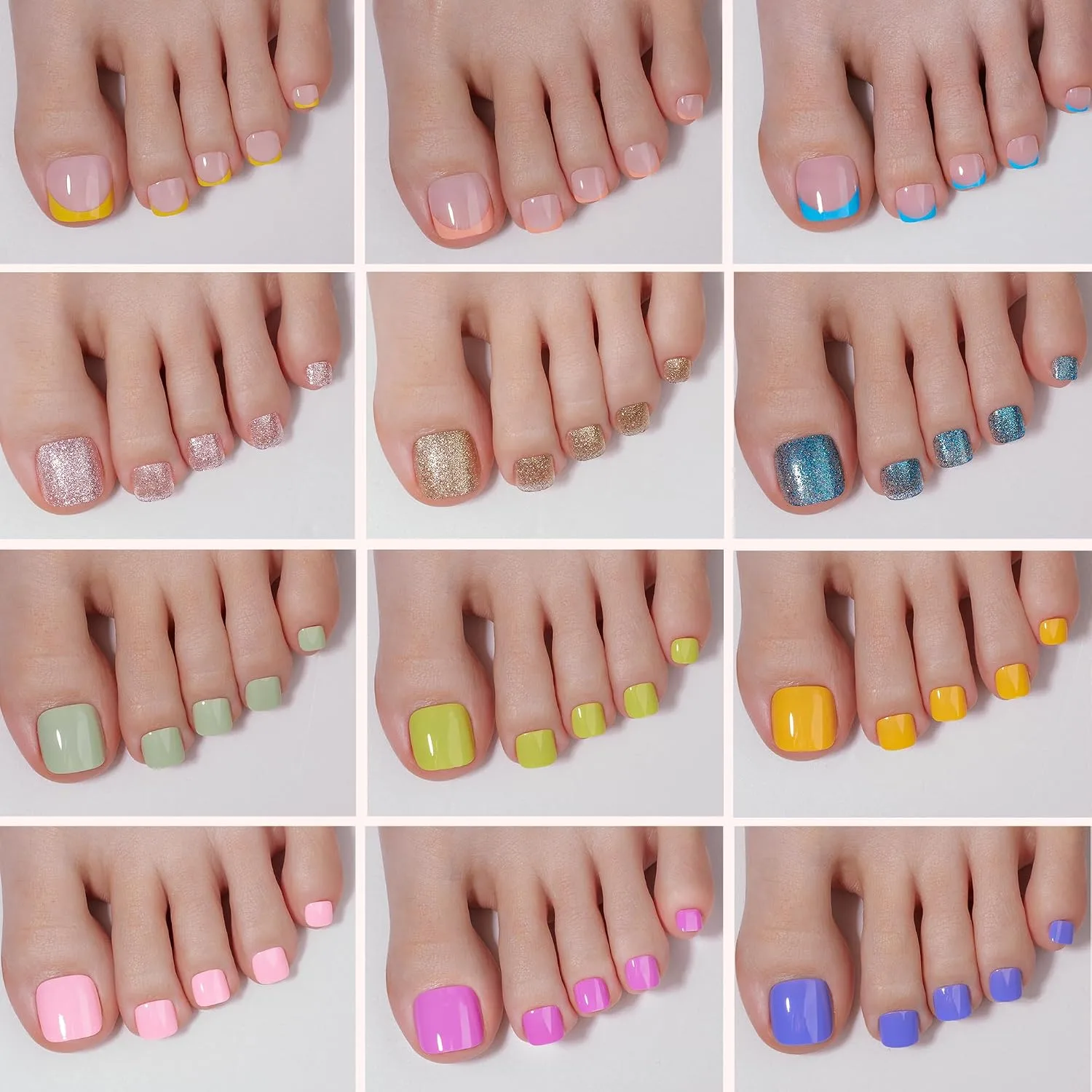 Beetles Press On ToeNails Kit - Glitz Spectrum | 360Pcs 12 Colors Short Square Press On Nails | 15 Sizes French Glossy Glitter with Nail Glue & Nail Tabs Stickers, Fake Nails Kit Art for Women