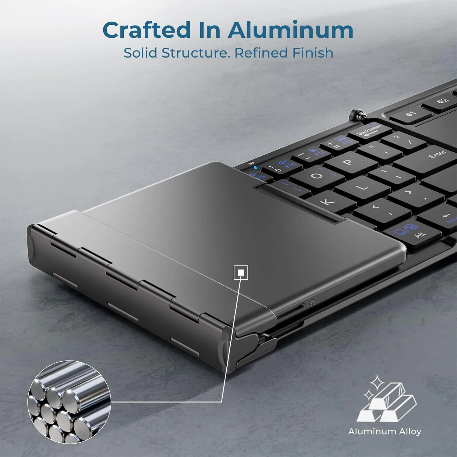iClever BK08 Foldable Keyboard with Touchpad for Phone and Tablet, Gray