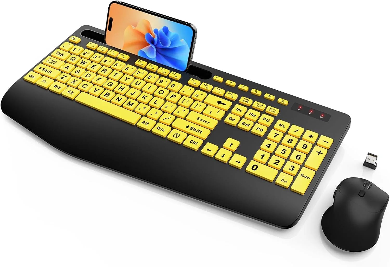 SABLUTE Wireless Keyboard and Mouse Combo with Large Print, Ergo Wrist Rest
