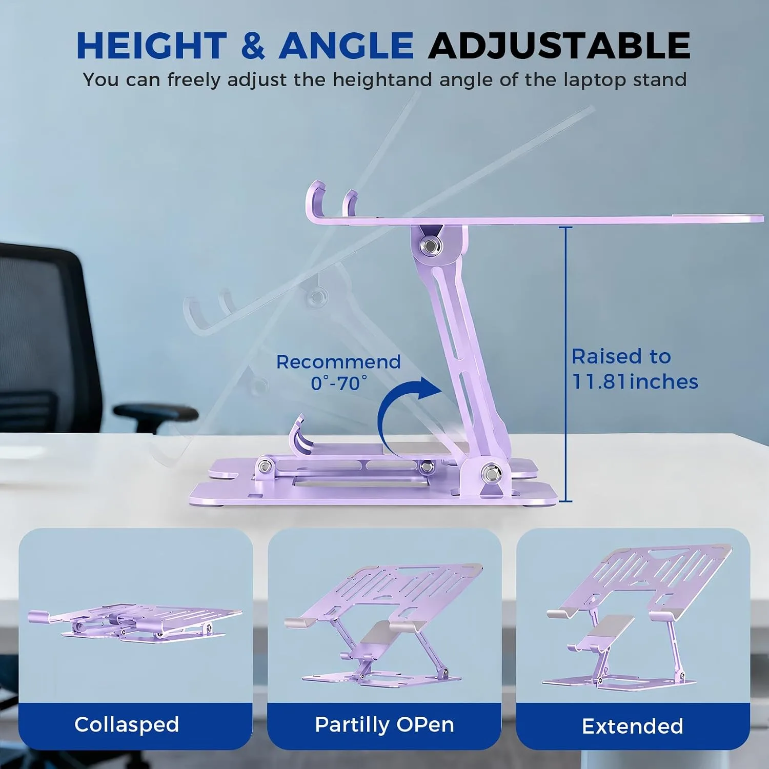 Ergonomic 2-in-1 Purple Laptop Phone Stand for Desk, Adjustable Riser, Sturdy and Portable, Fits All Laptops and Phone (Purple)