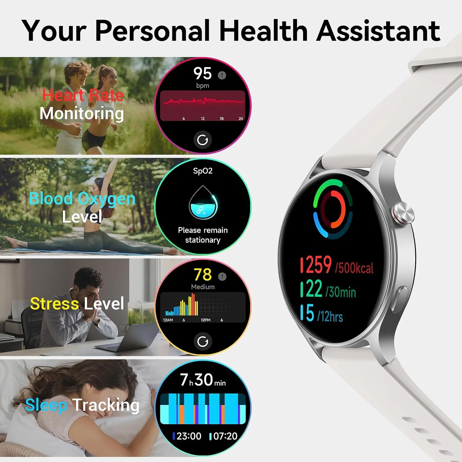 Fitpolo Smart Watch for Men Women,1.32" AMOLED Fitness Tracker (Bone White)