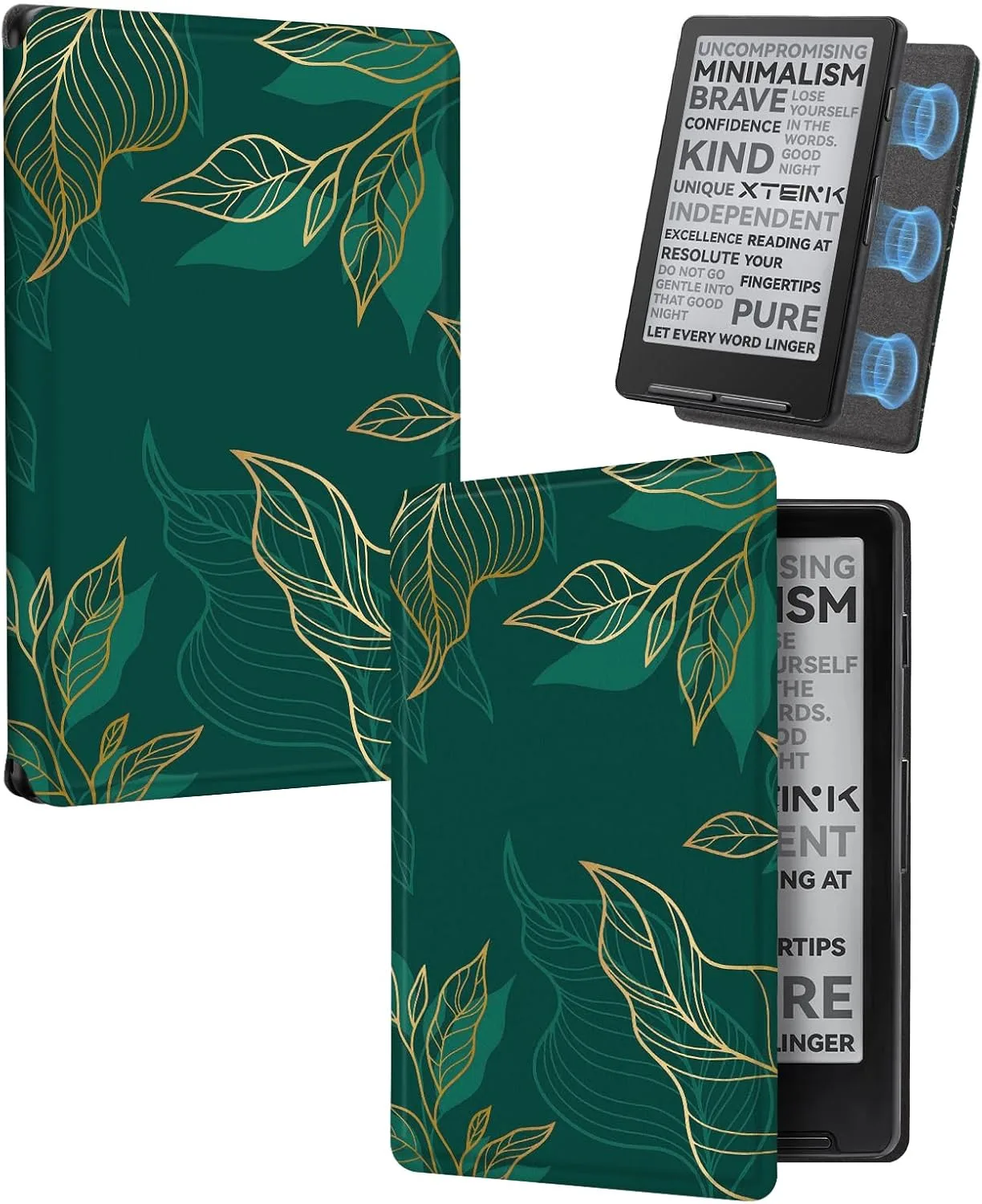 CoBak Magnetic Case for XTEINK X3 eBook Reader, 3.7" Ultra-Lightweight PU Leather Cover(Deep Green Pattern)