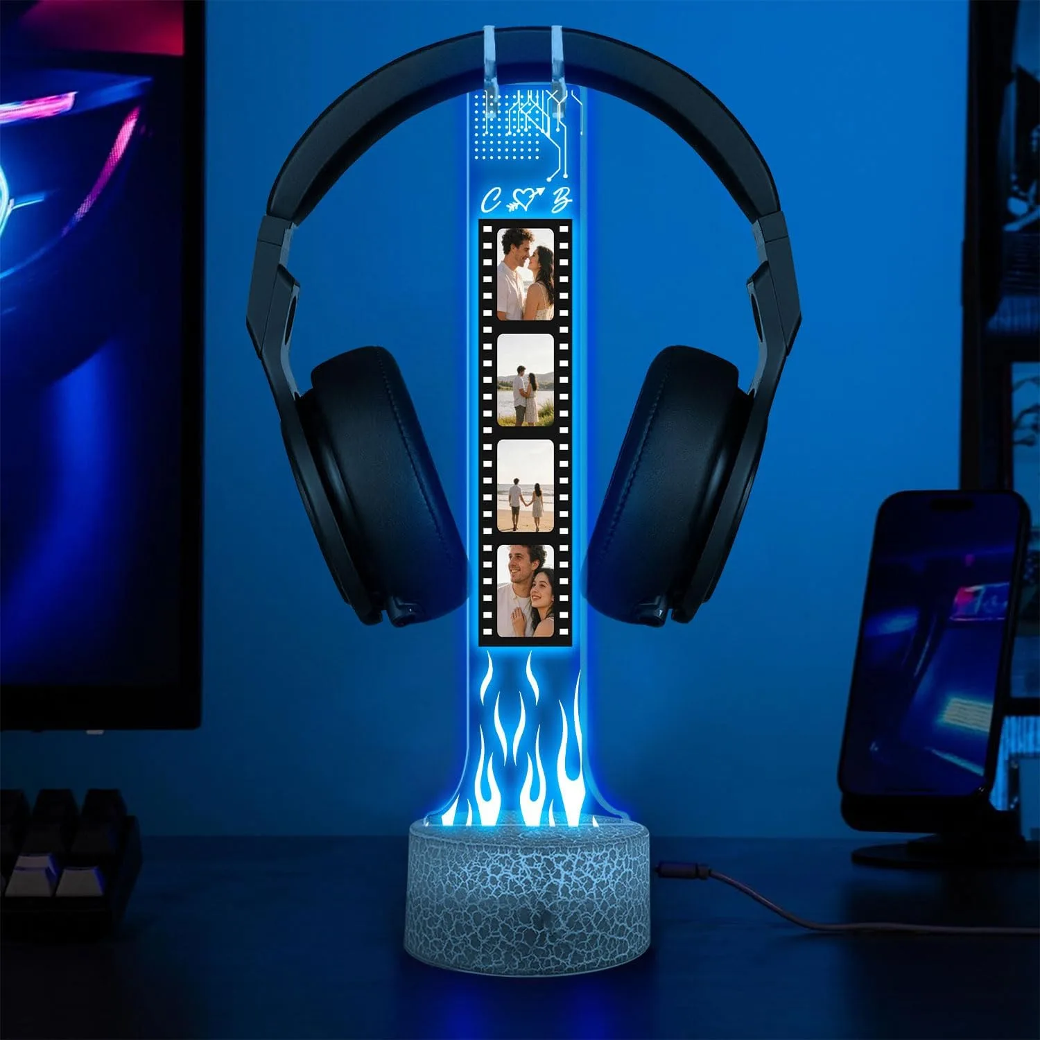 Lámpara de mesa Giantbighands soporte para audífonos con luz LED RGB personalizable