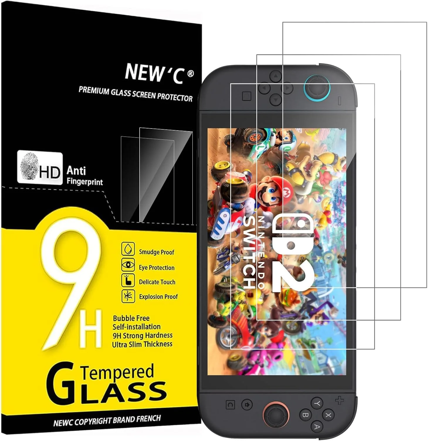 Protector de pantalla NEW'C para Nintendo Switch 2 vidrio templado 3 piezas