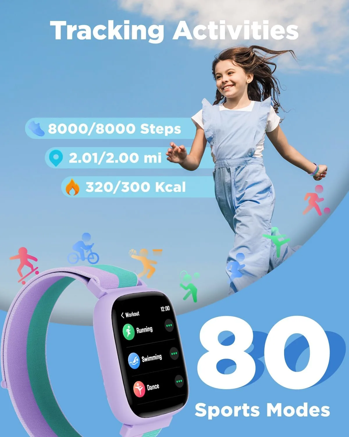 BIGGERFIVE Smart Watch for Kids, 1.8" Fitness Tracker Watch with Pedometer
