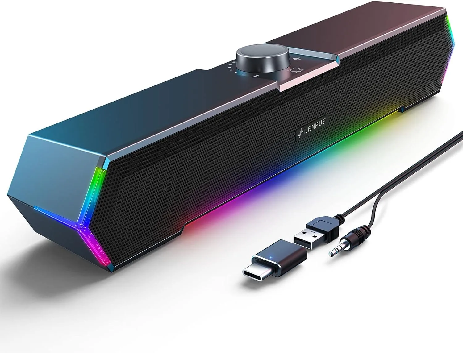 Parlantes para computadora Lenrue G11 con luces táctiles, USB C/USB y entrada AUX