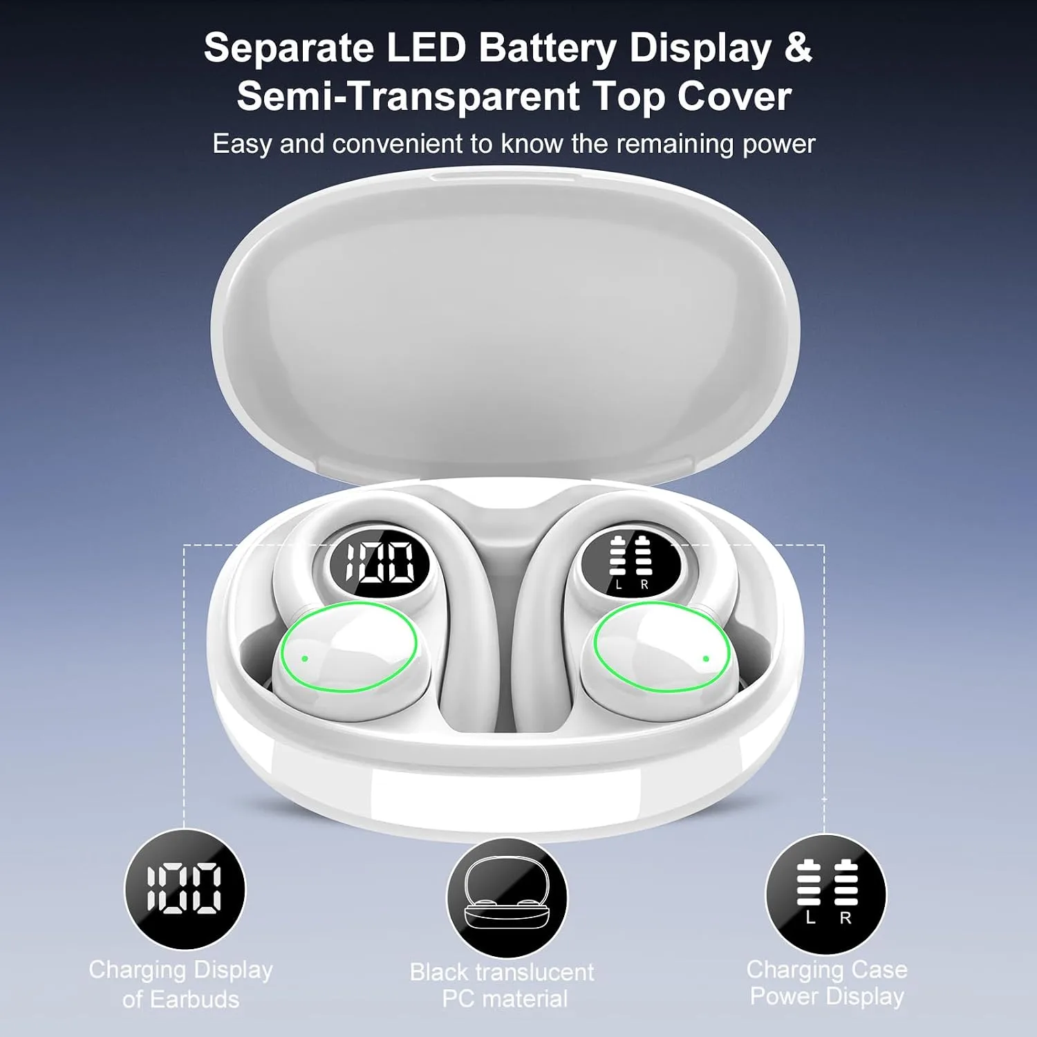 Wireless Earbuds, Bluetooth 5.4 Headphones Sport Over Ear Buds With ENC Mic