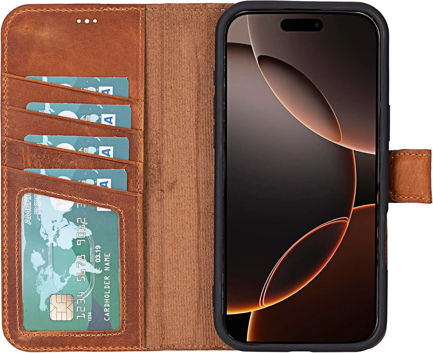 VENOULT Wallet Case for iPhone, Full Grain Genuine Turkish Leather, Magnetic Detachable, RFID 4 Card Slots, Business Style, Compatible with MagSafe (Almond, iPhone 16 Pro)