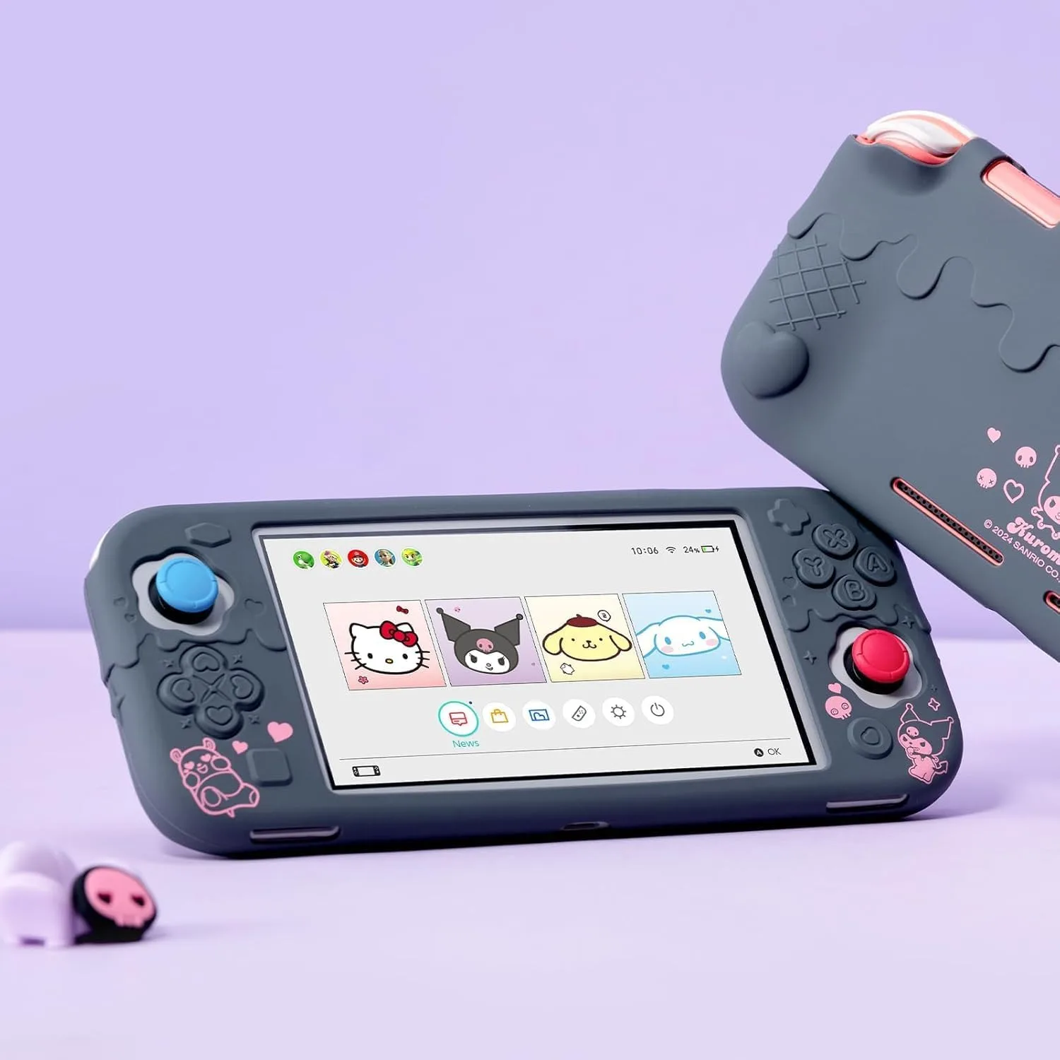 Kuitmor Switch Lite Protective Case,Soft Silicone Protective Shell,Anti-Scratch Protective Cover Case for Switch Lite with 2 Thumb Grip Caps（Purple Kuromi）